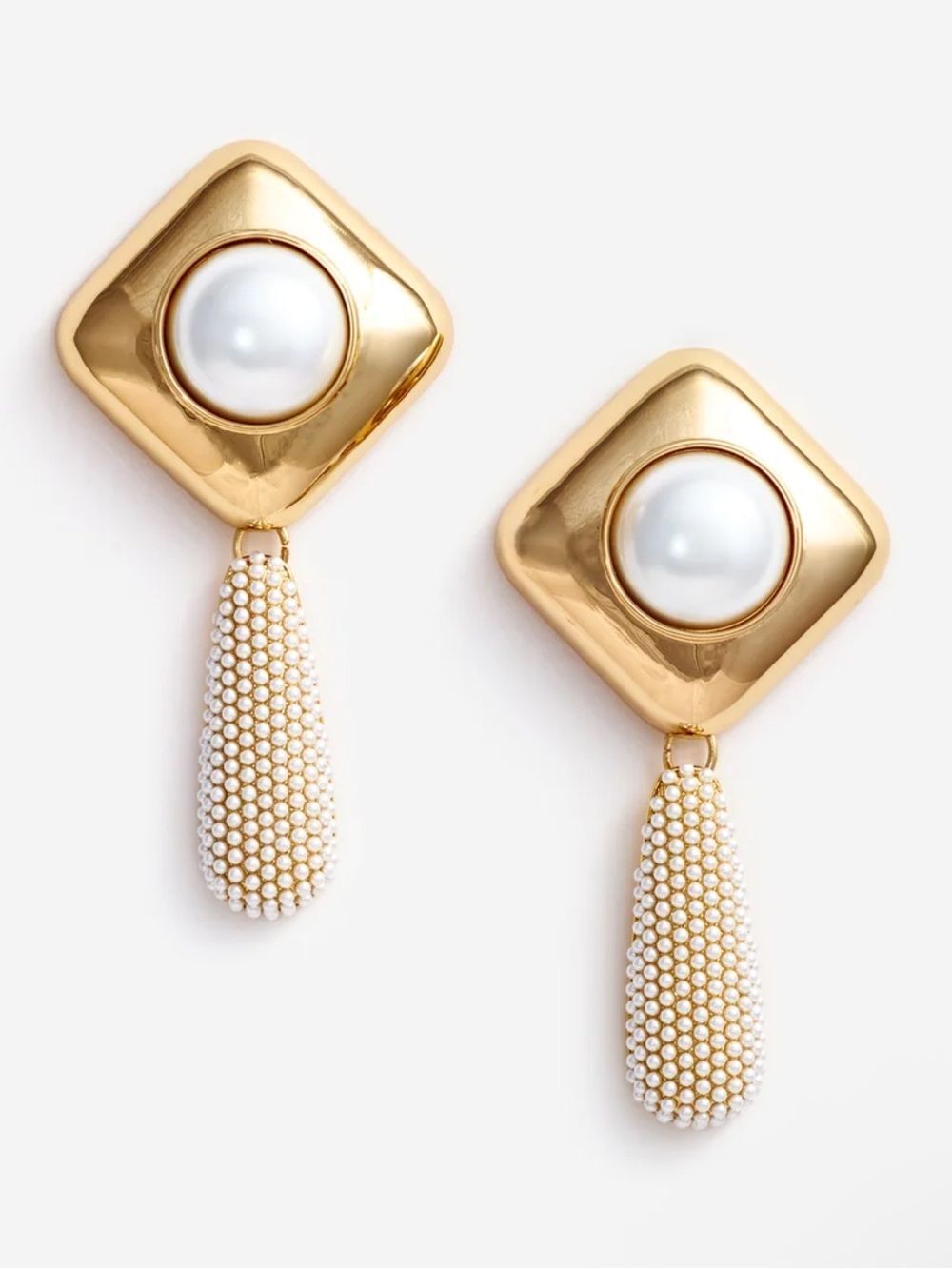 SELF PORTRAIT Gorgeous Gold & Pearl Stud Dangle Statement Earrings NIB $220!!